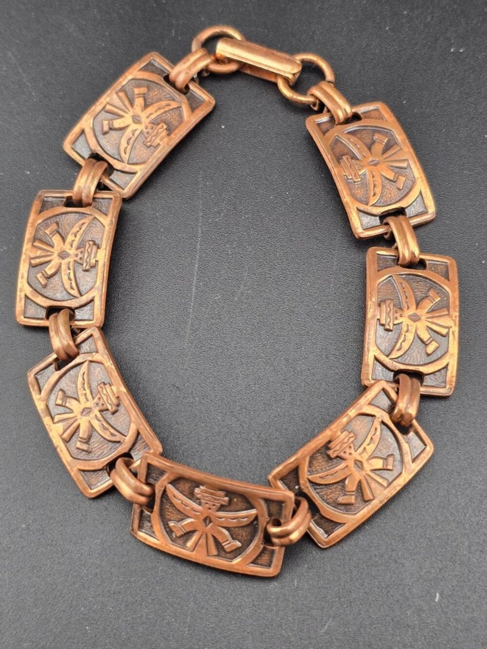 Vintage Copper Link Bracelet Kachina- Size 7.75" Rustic Tribal Panel - Picture 4 of 6